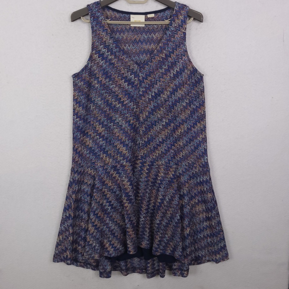 Maeve Westwater Dress Knit Womens M Chevron Zigzag Drop Waist Anthropologie